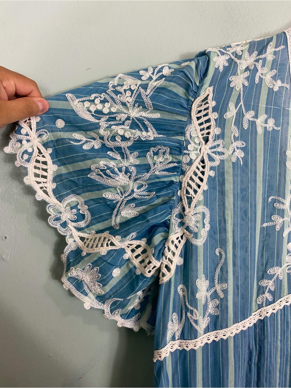 Free People Blue Bonnet Maxi Dress Embroidered Floral Striped Sundress Small - Picture 3 of 16